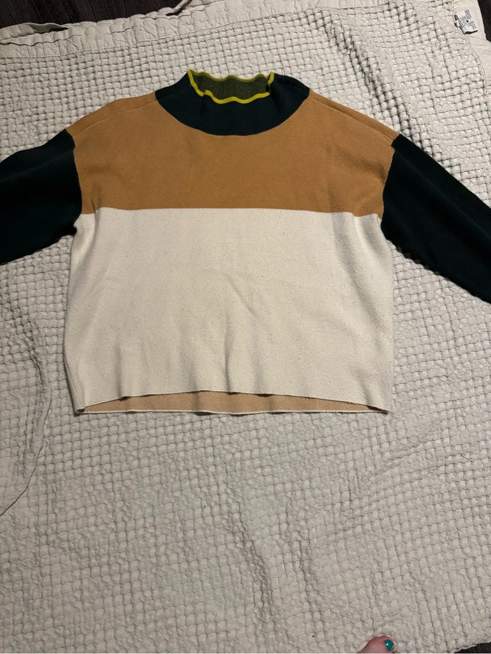 Anthropologie Men's Colorblock Sweater in Dark Green & Tan